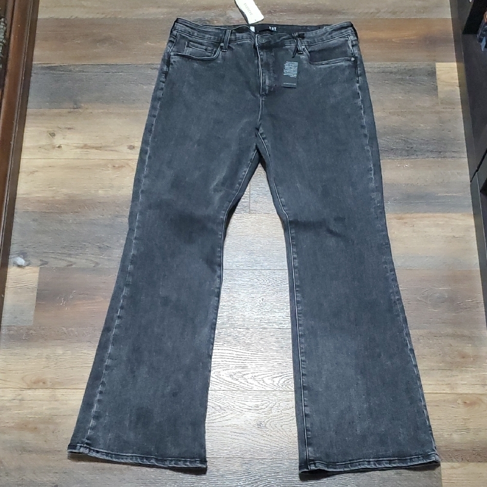 Kut from the Kloth Ana High Rise Fab Ab Flare Black Faded Wide Leg Denim